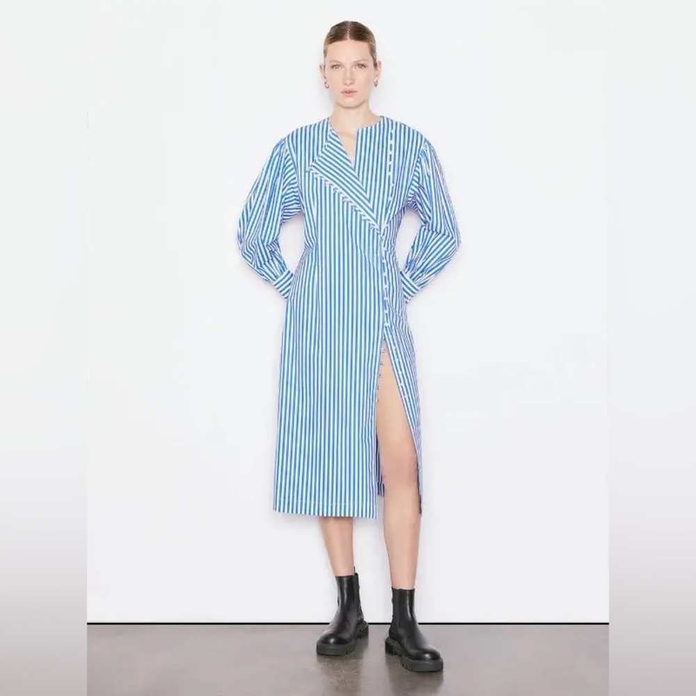 Frame Button Detail Striped Shirtdress Midi‎